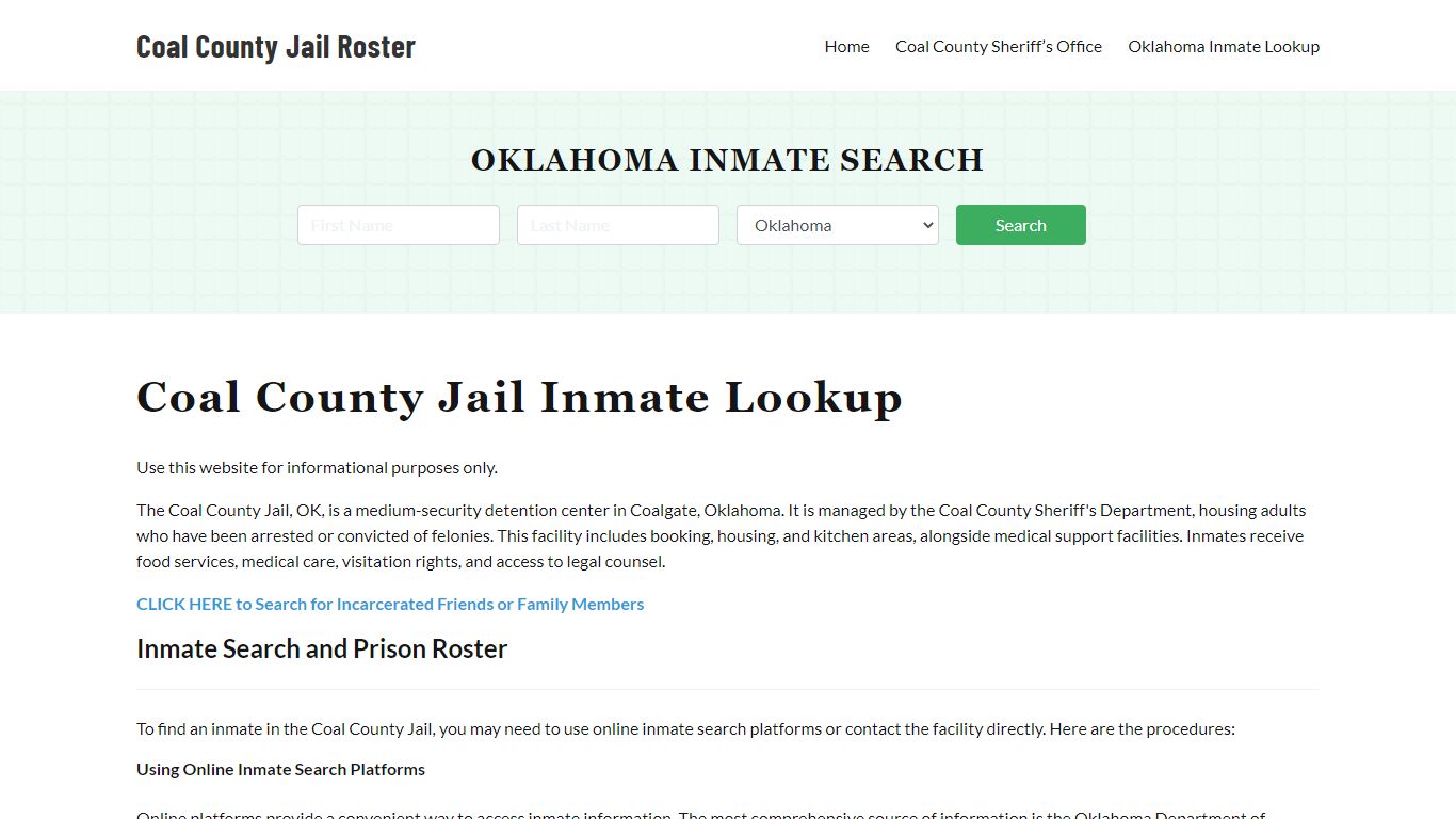 Coal County Jail Roster Lookup, OK, Inmate Search