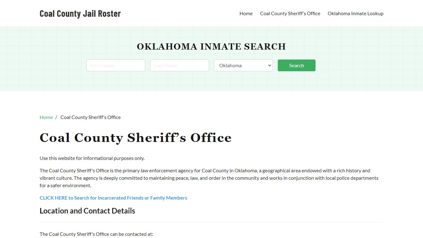 Coal County Sheriff Office, OK, Arrest Warrants Search