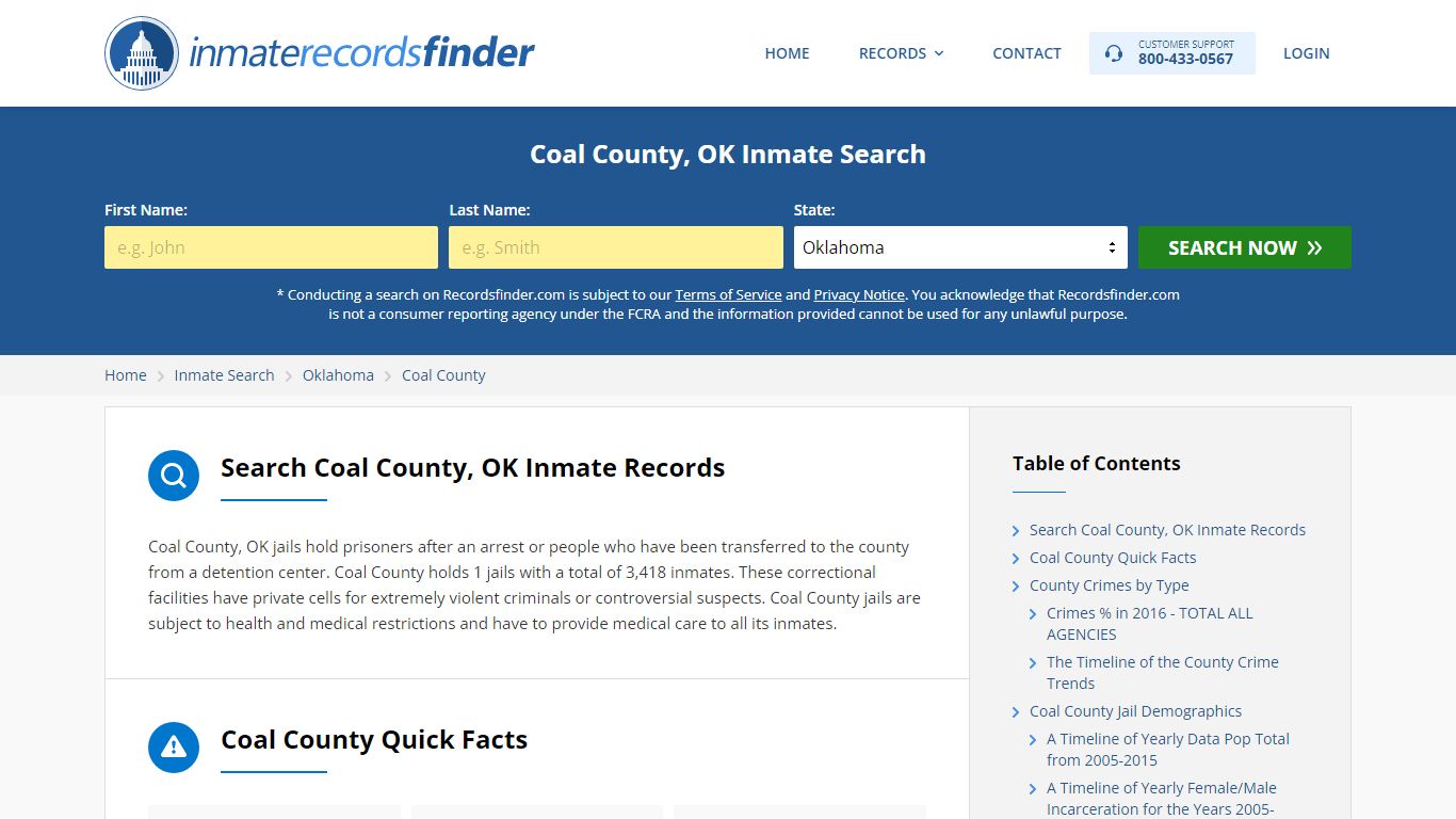 Coal County, OK Inmate Lookup & Jail Records Online - Recordsfinder.com